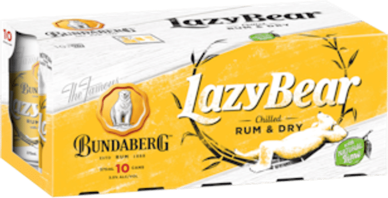 Bundaberg Lazy Bear Rum & Dry Cans 10 Pack