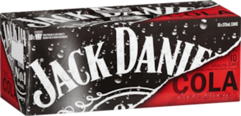 Jack Daniels Tennessee Whiskey & Cola Cans 10 Pack 375mL