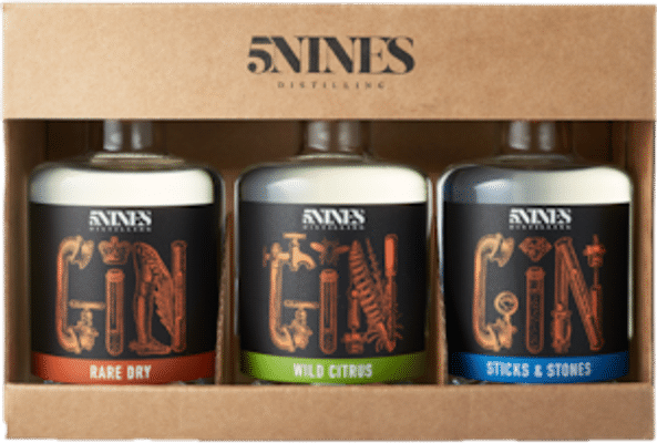5Nines Distilling Gin Gift Pack Rare Dry Sticks & Stones and Wild Citrus 200mL