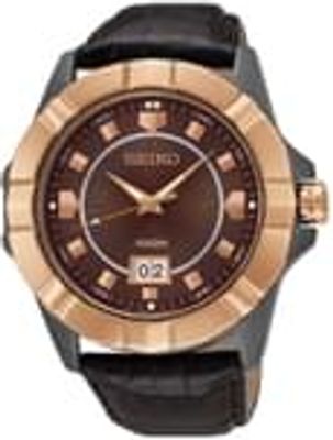 Seiko Mens 43.7mm SUR138P Leather WatchRose Gold/Brown