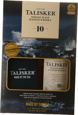 TALISKER 10 Year Old Single Malt Whisky 45.8% ABV + Hip Flask, Skye