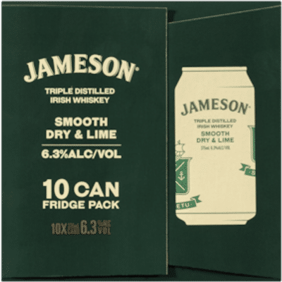 Jameson Irish Whiskey Smooth Dry & Lime 6.3% Cans 10 Blended Whiskey