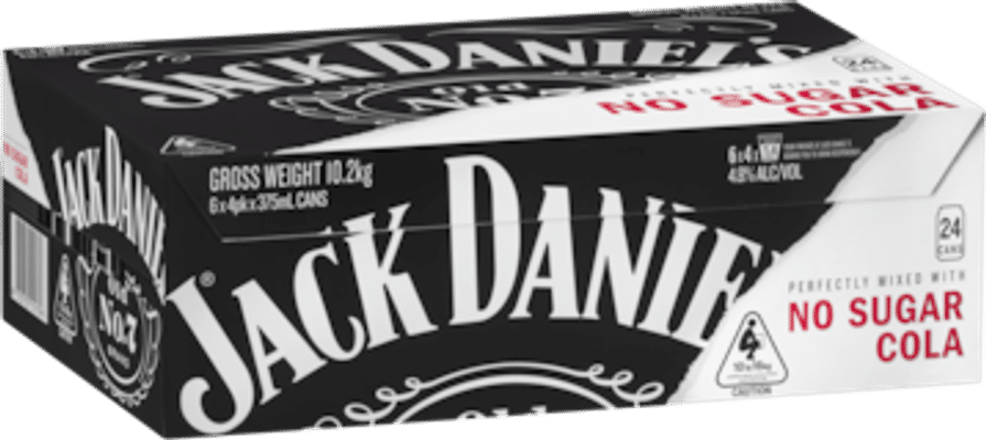 Jack Daniels Tennessee Whiskey & No Sugar Cola Cans  24 Pack