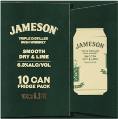 Jameson Irish Whiskey Smooth Dry & Lime 6.3% Cans 10 Pack