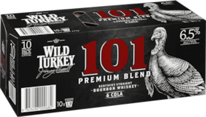 Wild Turkey 101 Bourbon & Cola Cans 10 Pack 375mL