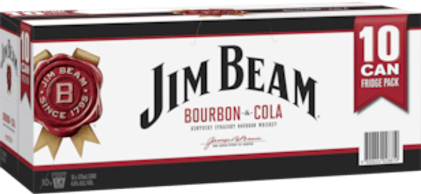 Jim Beam White Label Bourbon & Cola Cans 10 Pack 375mL