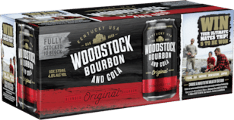 Woodstock Bourbon & Cola 4.8% Cans 10 Pack 375mL